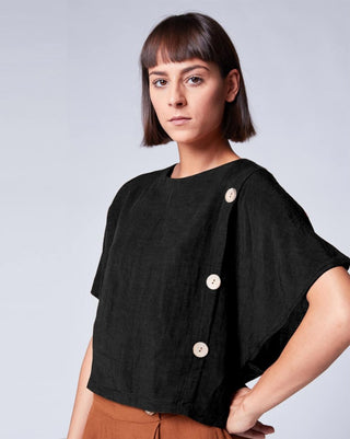 Linen Asymmetric Button Top - Baci Online Store