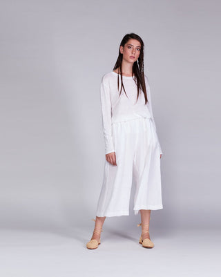 Linen Elastic Waist Cropped Palazzo Pants - Baci Fashion
