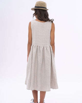 Linen Tiered Waist V-neck Dess - Baci Fashion