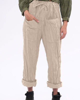 Pocketed Pleated Crinkled Pants - Baci Fashion