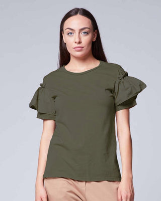 Ruched Ruffle Sleeve Tee - Baci Online Store