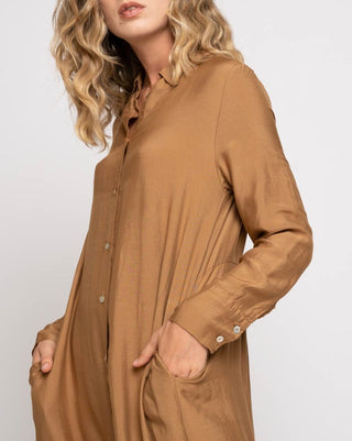 Ruffled Back Button-Up Shirtdress - Baci Fashion