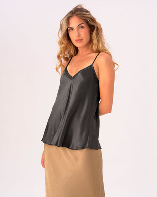 baci silky v-neck camisole in the color black front view
