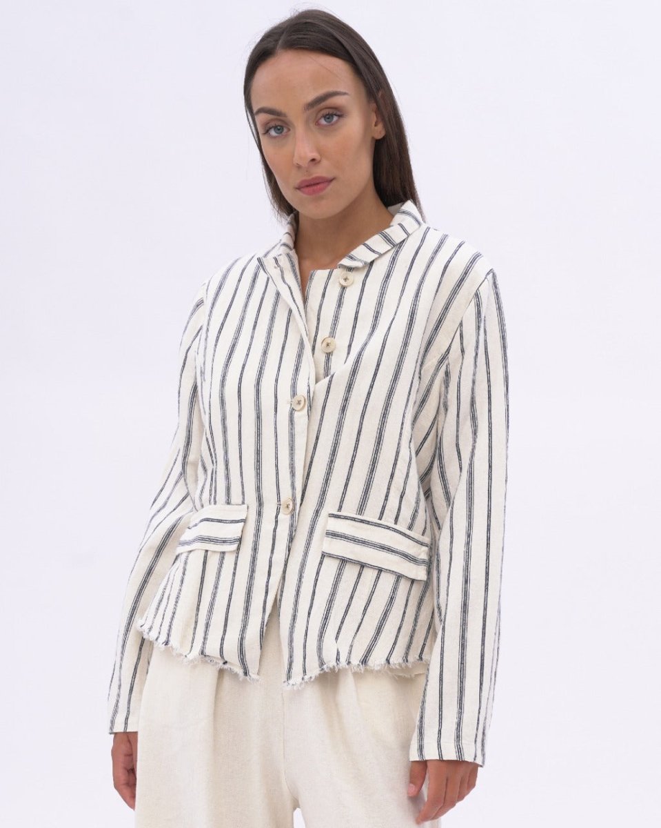 baci Striped Raw Edge Layered Jacket Natural
