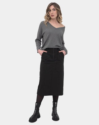 Striped Zip Up Midi Skirt - Baci Fashion