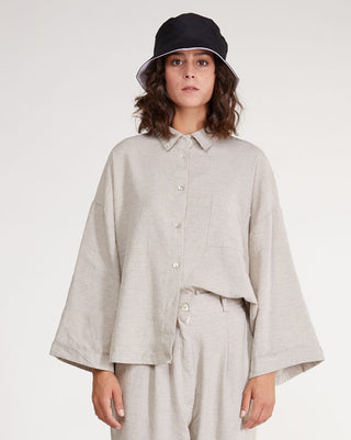 Upcycled Linen Pleat Back Hi-Lo Button-Up Shirt - Baci Fashion