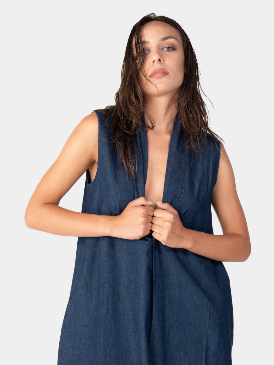 V-Neck Sleeveless Denim Midi Dress Baci Fashion V-Neck Sleeveless Denim Midi Dress Baci Fashion